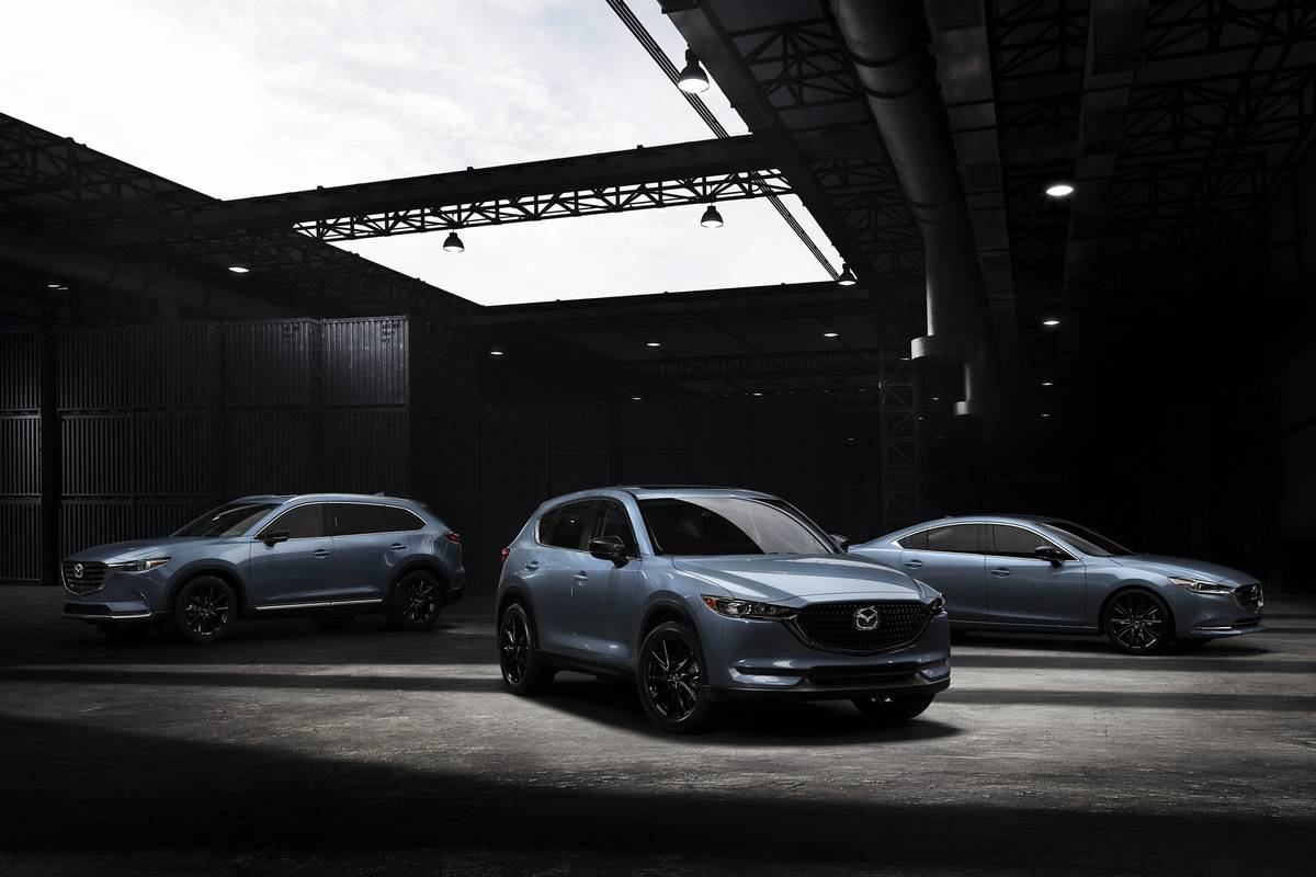 Three 2021 Mazda Carbon Edition models in a row